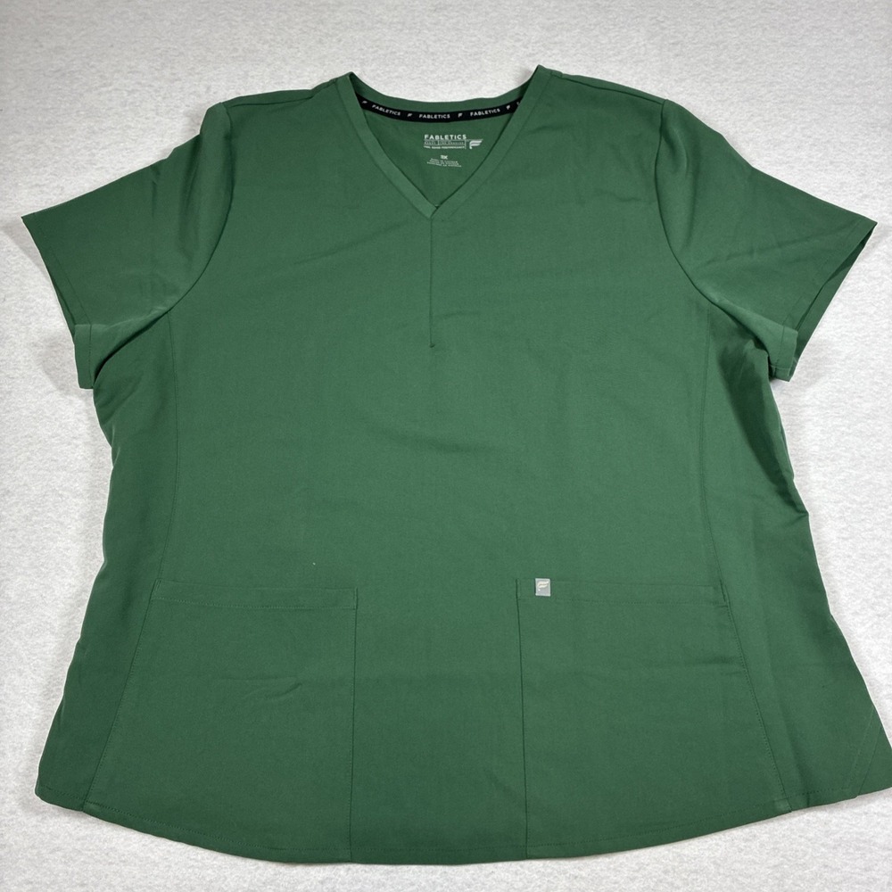 Fabletics Scrub Top Womens 3X Hunter Green V-Neck Feel Good Performance